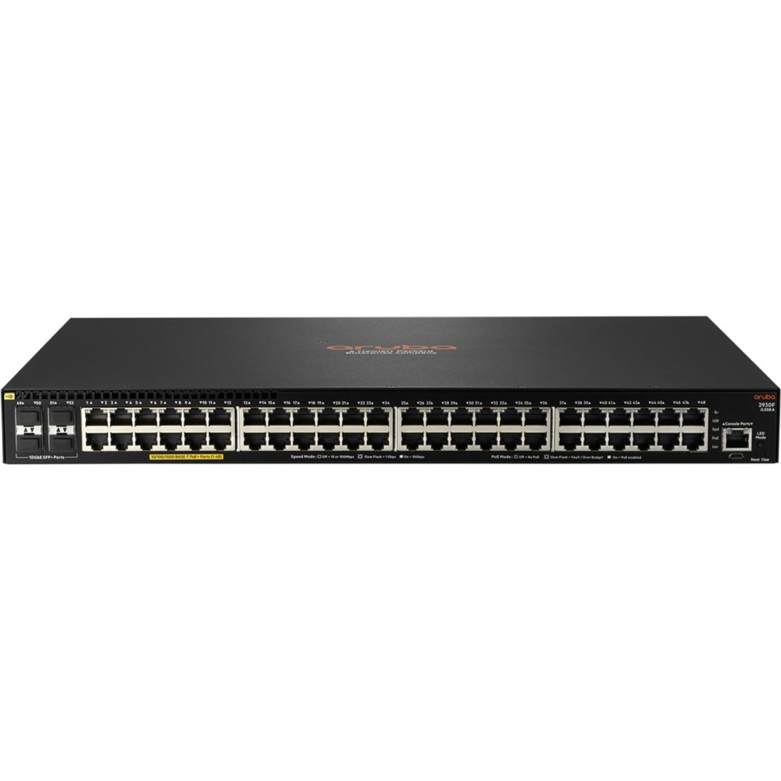 HPE 2930F 48G PoE+ 4SFP+ 740W Switch - 48 Ports - Manageable - Gigabit Ethernet, 10 Gigabit Ethernet - 10GBase-X, 10/100/1000Base-T - 3 Layer Supported - Modular - 980 W Power Consumption - 740 W PoE Budget Twisted Pair - JL558A#ARE