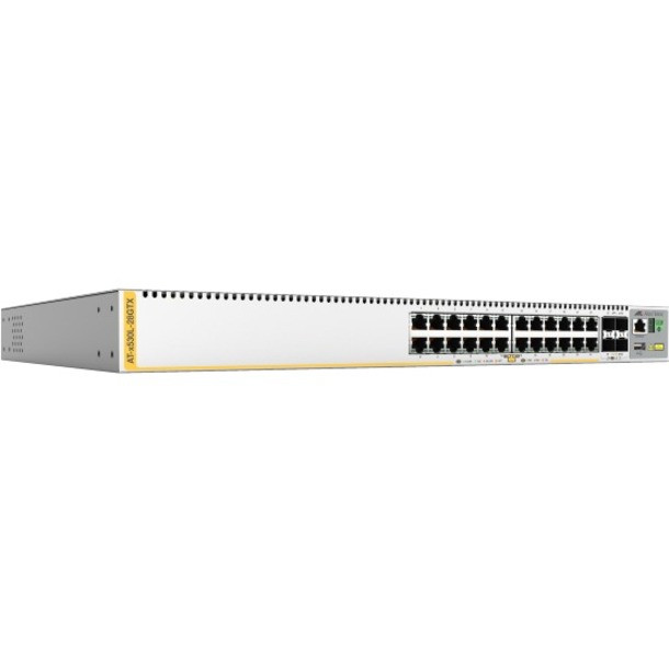Allied Telesis X530L-28GTX Layer 3 Switch - 24 Ports - Manageable - Gigabit Ethernet - 10GBase-X, 10/100/1000Base-T - TAA Compliant - 3 Layer Supported - Modular - 39 W Power Consumption - Optical Fiber, Twisted Pair - AT-X530L-28GTX-90