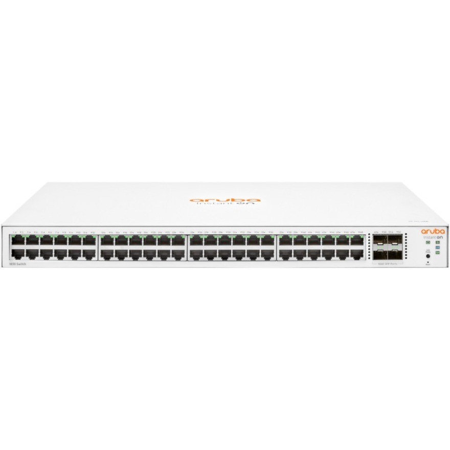 HPE Instant On 1830 48G 4SFP Switch - 48 Ports - Manageable - Gigabit Ethernet - 10/100/1000Base-T, 100/1000Base-X - 2 Layer Supported - Modular - 4 SFP Slots - 40.20 W Power Consumption Twisted Pair, Optical Fiber - JL814A#ABA