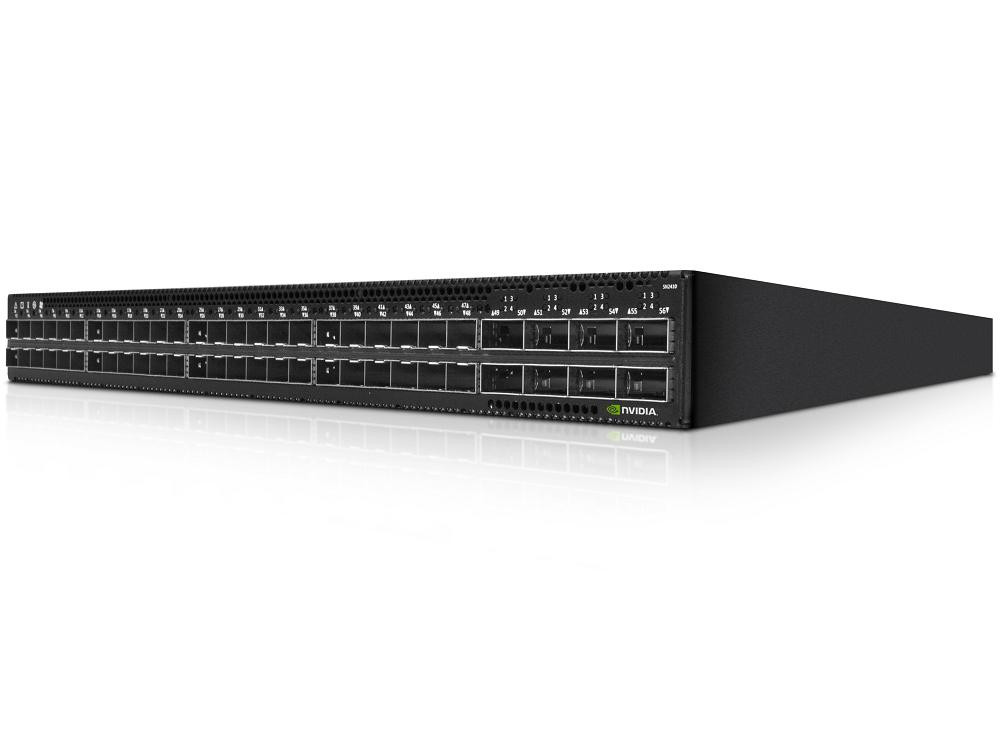 Nvidia Spectrum based 25GbE/100GbE 1U Open switch With ONIE, 48 SFP28 ports, 8 QSFP28 ports, 2 power supplies (AC), x86 dual core, Short depth, P2C airflow, Rail Kit, RoHS6 - MSN2410-CB2FO