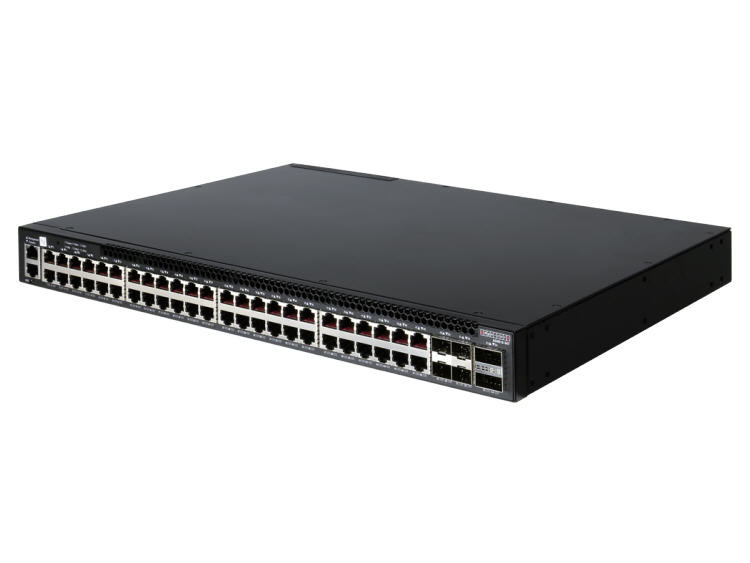 Nvidia Mellanox Edgecore AS4610-54T - Switch - L3 - managed - 48 x 10/100/1000 + 4 x 10 Gigabit SFP+ (uplink) + 2 x 20 Gigabit QSFP+ (stacking) - back To front airflow - rack-mountable - TAA Compliant - 4610-54T-O-AC-B