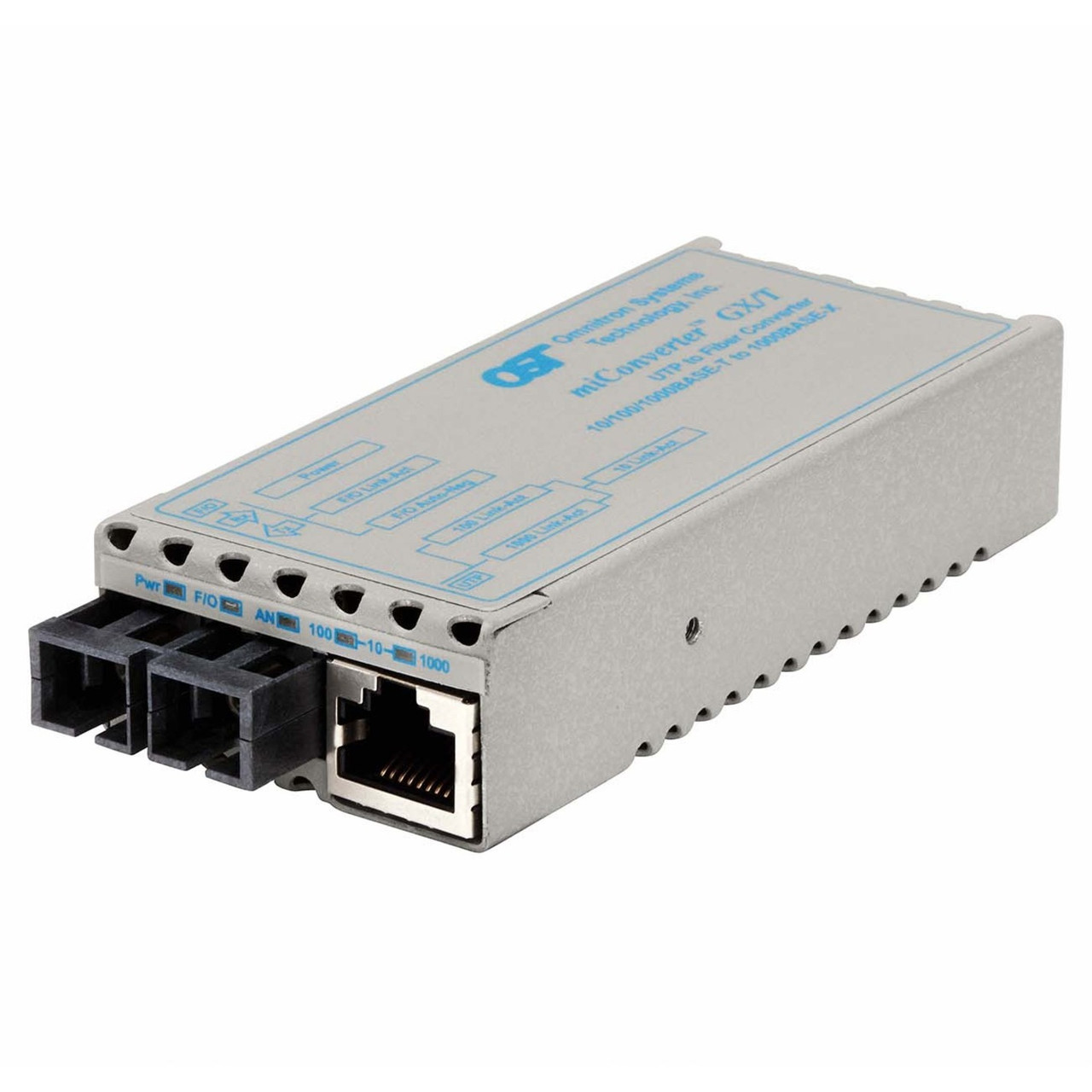 Omnitron miConverter 10/100/1000 Gigabit Ethernet Fiber Media Converter RJ45 SC Multimode 550m - 1 x 10/100/1000BASE-T; 1 x 1000BASE-SX; DC Powered; Lifetime Warranty - 1222-0-9