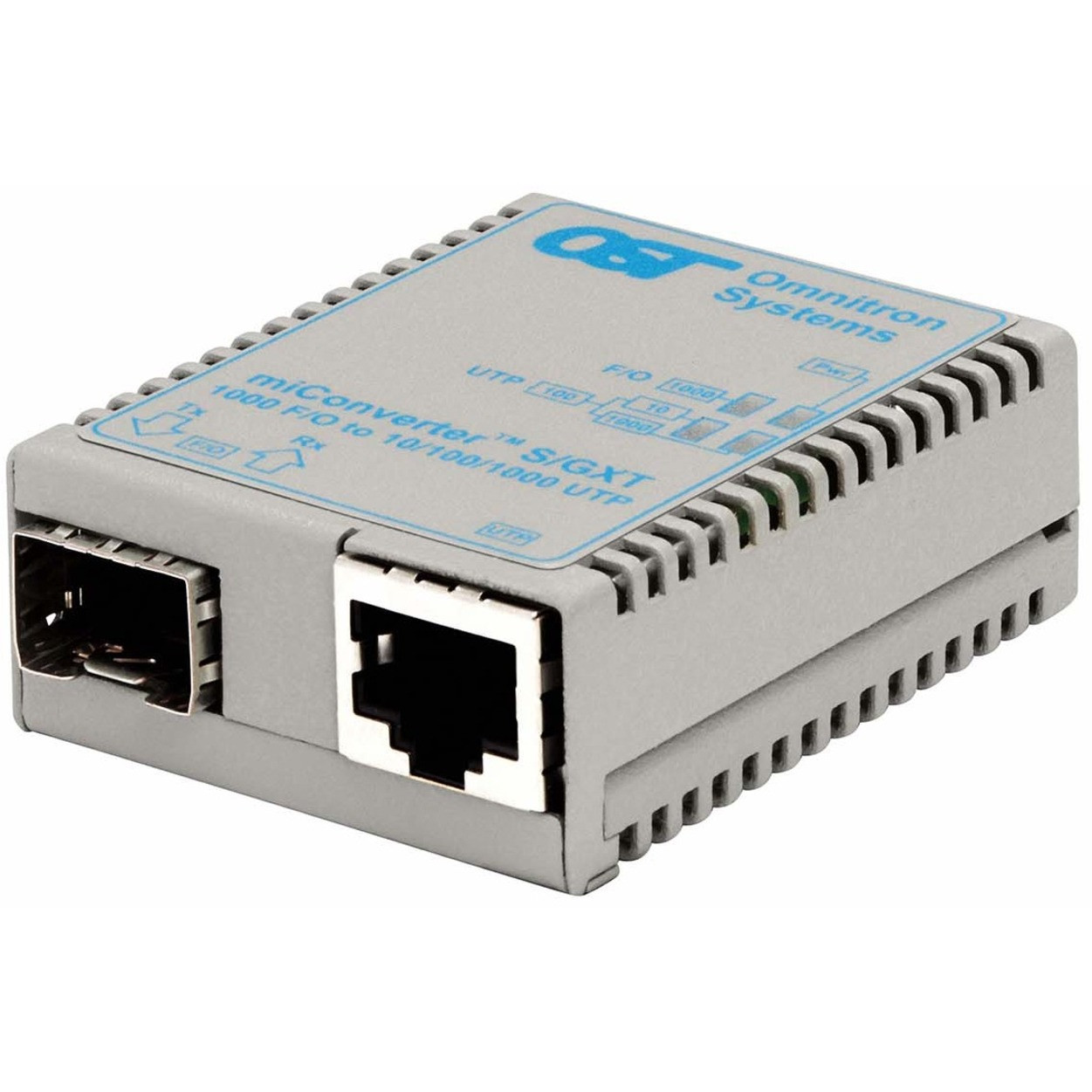 Omnitron miConverter/s 10/100/1000 Gigabit Ethernet Fiber Media Converter RJ45 SFP - 1 x 10/100/1000BASE-T; 1 x 1000BASE-X; USB/US AC Powered; Lifetime Warranty - 1639-0-1