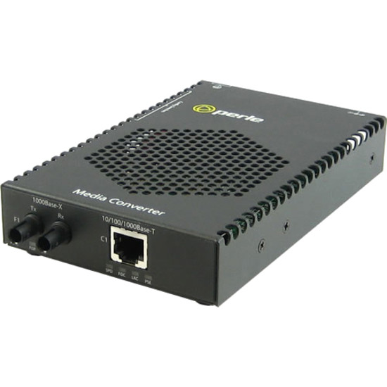 Perle S-1110PP-M2ST2 Media Converter - 1x PoE+ (RJ-45) Ports - 1 x ST Ports - 10/100/1000Base-T, 1000Base-LX - 2 km - Rail-mountable, Rack-mountable, Wall Mountable - 05081254