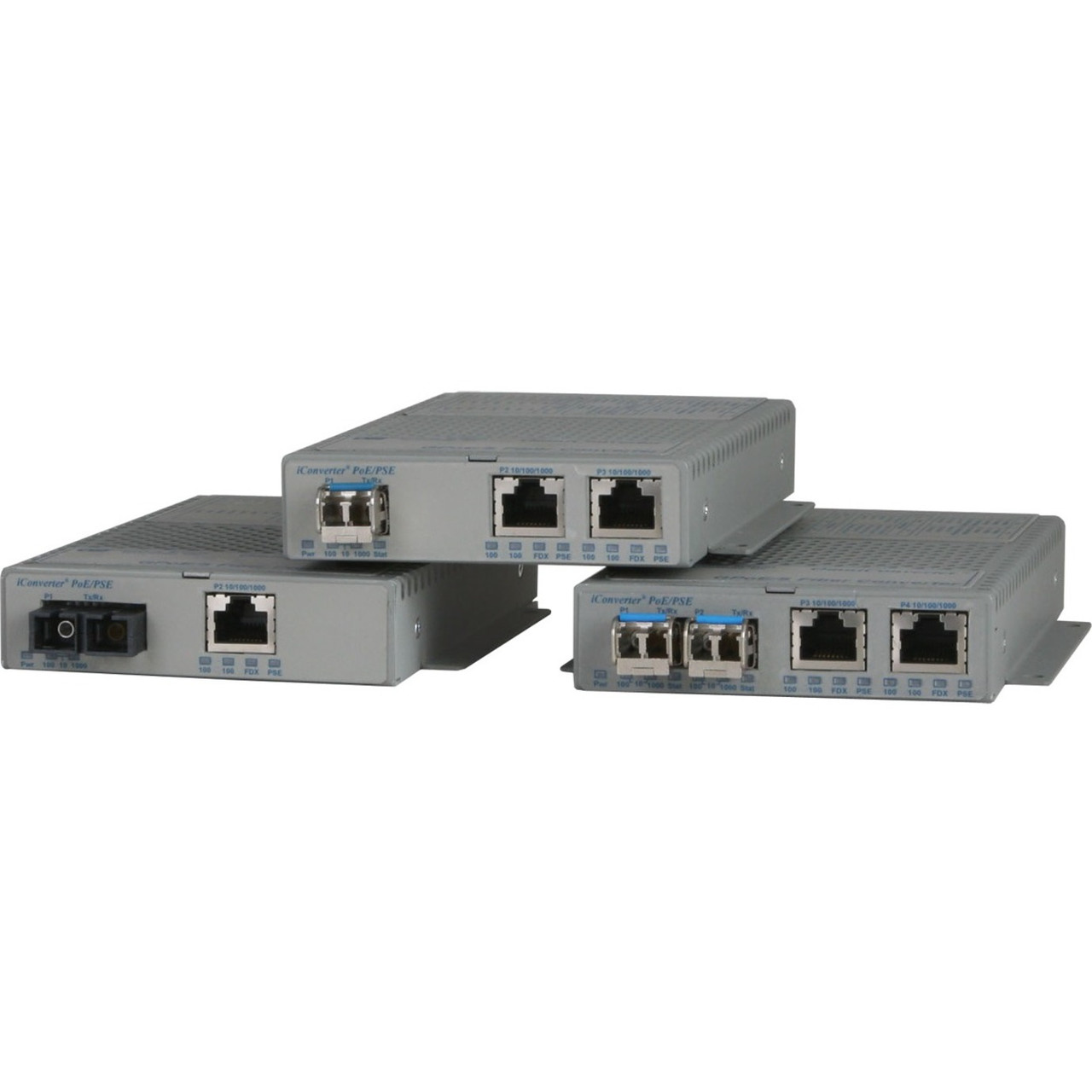Omnitron Multi-port 10/100 Media Converter with Power over Ethernet (PoE/PoE+) - Network (RJ-45) - 1x PoE (RJ-45) Ports - 1 x SC Ports - 10/100Base-TX, 100Base-FX - 3.11 Mile - Rack-mountable, Rail-mountable, Wall Mountable - 9342-0-11W