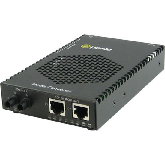 Perle S-1110DP-S2ST40 Media Converter - 2x PoE (RJ-45) Ports - 1 x ST Ports - 1000Base-EX, 10/100/1000Base-T - 40 km - Rail-mountable, Rack-mountable, Wall Mountable - 05082074