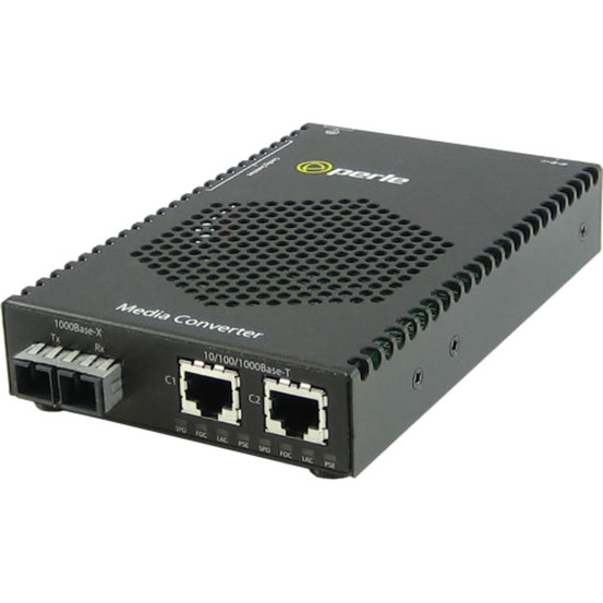 Perle S-1110DP-M2ST05 Media Converter - 2x PoE (RJ-45) Ports - 1 x ST Ports - 1000Base-SX, 10/100/1000Base-T - 1 km - Rail-mountable, Rack-mountable, Wall Mountable - 05082034