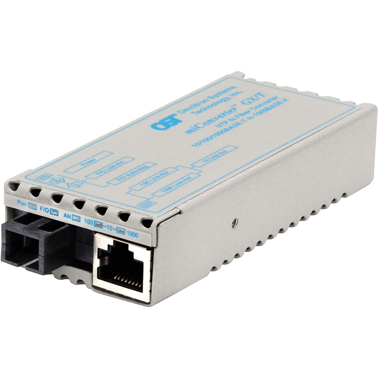 Omnitron miConverter 10/100/1000 Gigabit Ethernet Single-Fiber Media Converter RJ45 SC Single-Mode BiDi 20km - 1 x 10/100/1000BASE-T; 1 x 1000BASE-BX-D (1490/1310); USB Powered; Lifetime Warranty - 1233-1-6