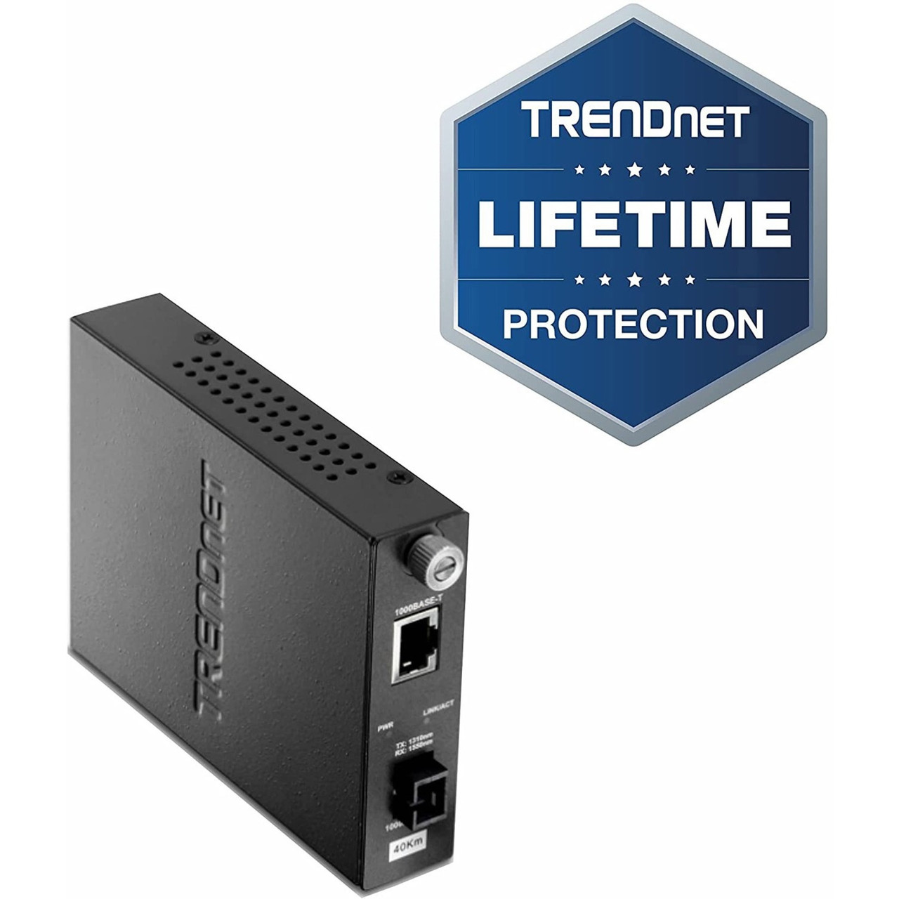 Trendnet Intelligent Fiber Media Converter 1000Base-T to 1000Base-LX Dual Wavelength Single Mode SC Fiber (40 km / 24.85 Miles); Fiber to Ethernet Converter; RJ-45; Lifetime Protection; TFC-1000S40D5 - TFC-1000S40D5