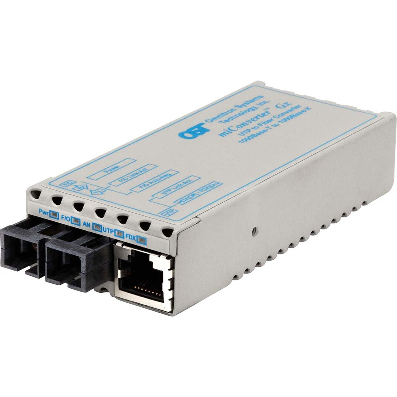 Omnitron miConverter 1000Mbps Gigabit Ethernet Fiber Media Converter RJ45 SC Single-Mode 12km - 1 x 1000BASE-T, 1 x 1000BASE-LX, US AC Powered, Lifetime Warranty - 1203-1-1