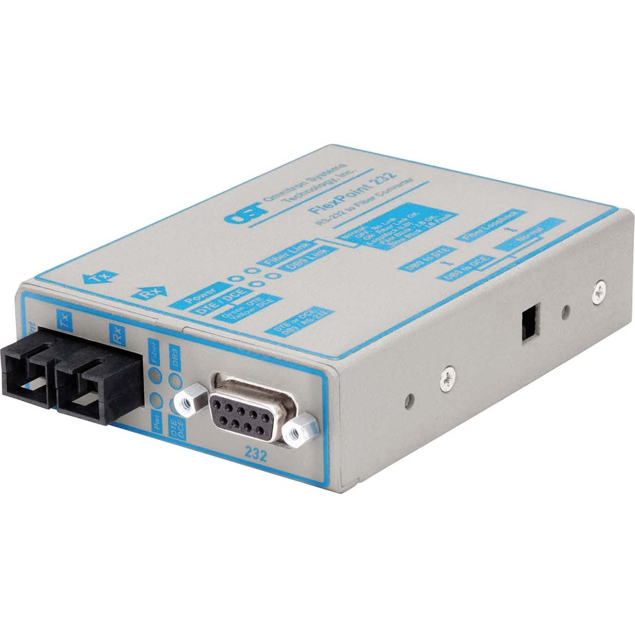 Omnitron Flexpoint RS-232 Serial Fiber Media Converter DB-9 SC Multimode 2.5km - 1 x RS-232; 1 x SC Multimode; No Power Adapter; Lifetime Warranty - 4480-0
