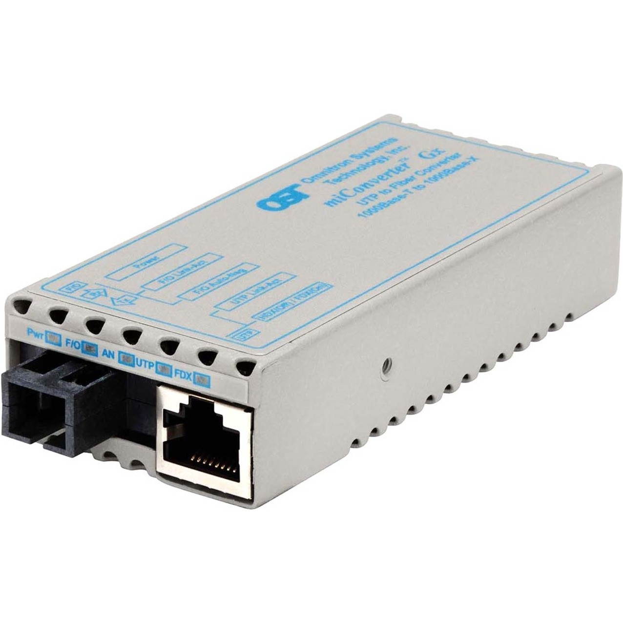 Omnitron miConverter 1000Mbps Gigabit Ethernet Single-Fiber Media Converter RJ45 SC Single-Mode BiDi 20km - 1 x 1000BASE-T, 1 x 1000BASE-BX10-D (1490/1310), US AC Powered, Lifetime Warranty - 1213-1-1