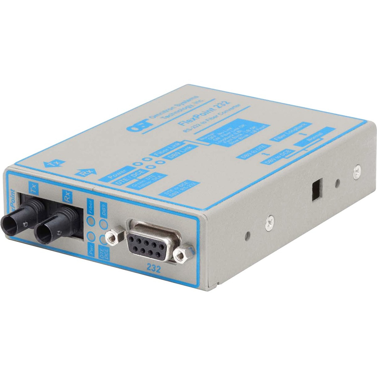 Omnitron Flexpoint RS-232 Serial Fiber Media Converter DB-9 ST Multimode 5km - 1 x RS-232; 1 x ST Multimode; US AC Powered; Lifetime Warranty - 4483-1
