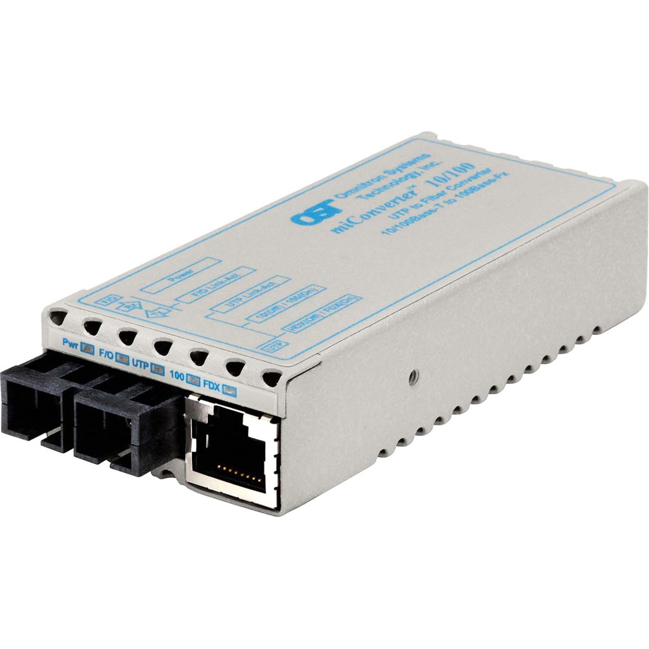 Omnitron miConverter 10/100 Plus Ethernet Fiber Media Converter RJ45 SC Single-Mode 30km - 1 x 10/100BASE-TX, 1 x 100BASE-LX, US AC Powered, Lifetime Warranty - 1123-1-1