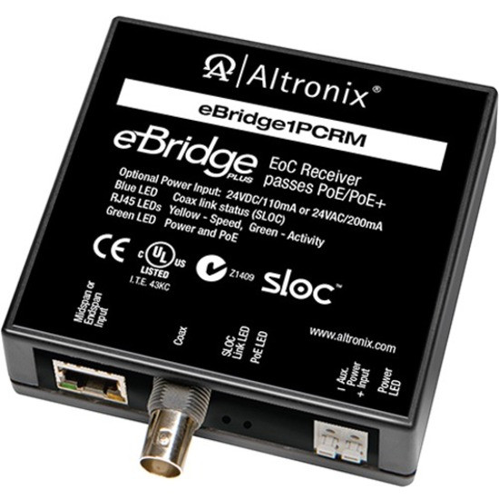 Altronix eBridge1PCRM - IP Over Coax Receiver - Network (RJ-45) - 1x PoE+ (RJ-45) Ports - Fast Ethernet - 10/100Base-TX - 2155.51 ft - EBRIDGE1PCRM