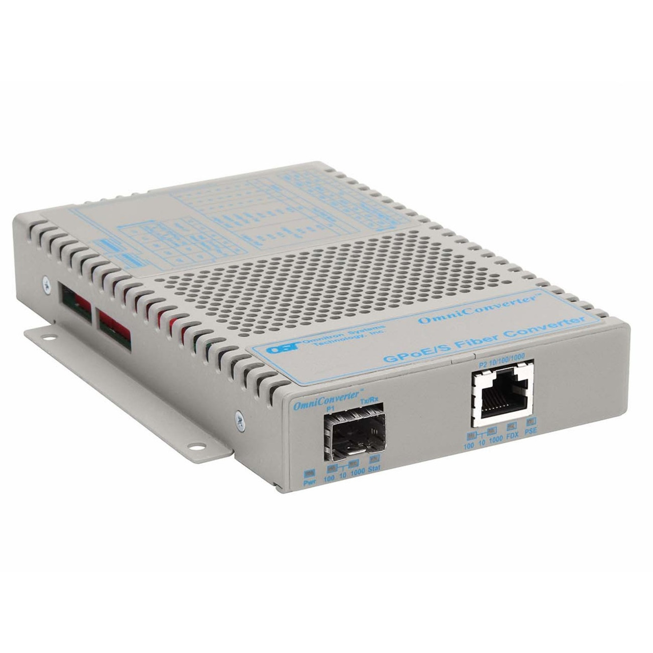 Omnitron OmniConverter 10/100/1000 PoE Gigabit Ethernet Fiber Media Converter Switch RJ45 SFP - 1 x 10/100/1000BASE-T; 1 x 100/1000BASE-X; DC Powered; Lifetime Warranty - 9419-0-19