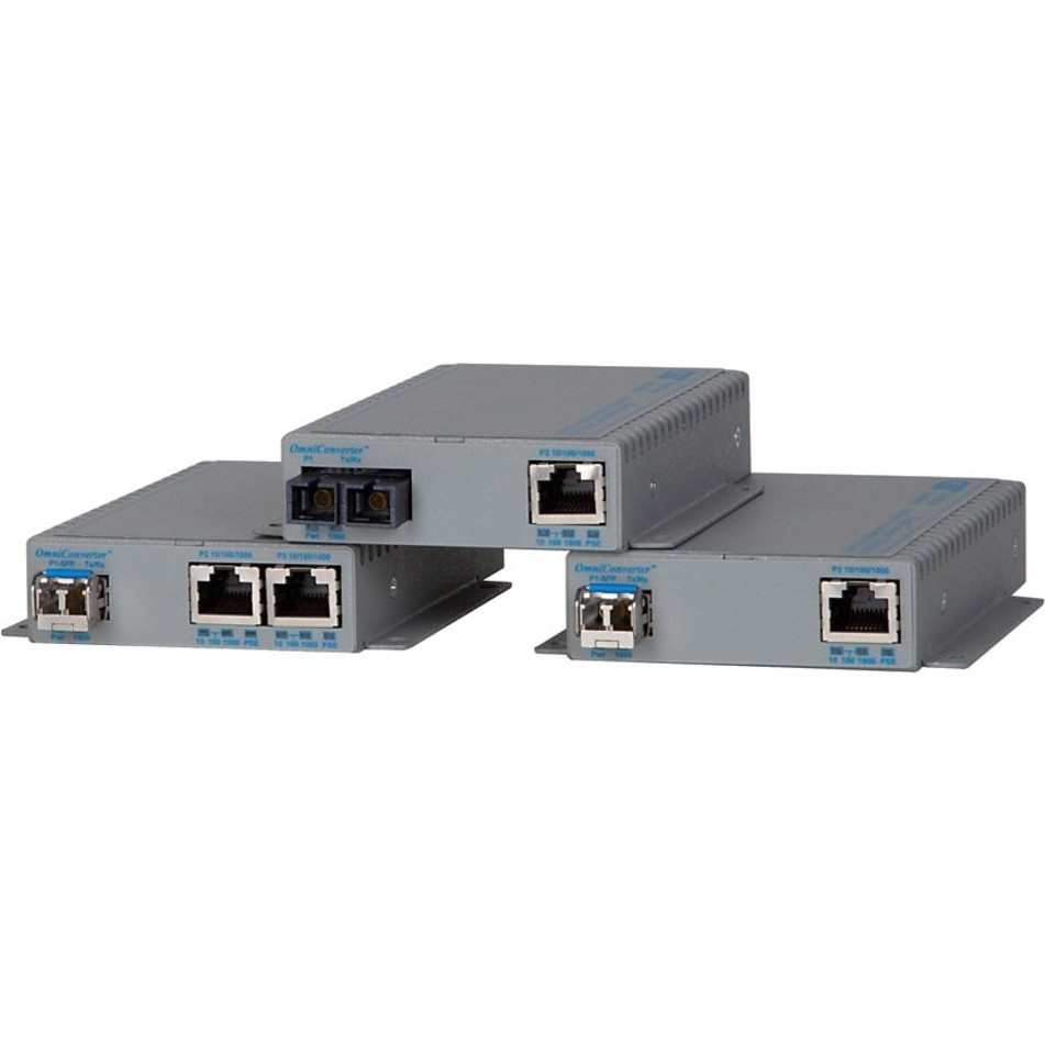 Omnitron OmniConverter GPoE/SE Transceiver/Media Converter - 2 x Network (RJ-45) - 1 x SC Ports - DuplexSC Port - Multi-mode - 0 mil Fiber - Ethernet, Fast Ethernet, Gigabit Ethernet - 10/100/1000Base-T, 1000Base-X - 9462-0-21W