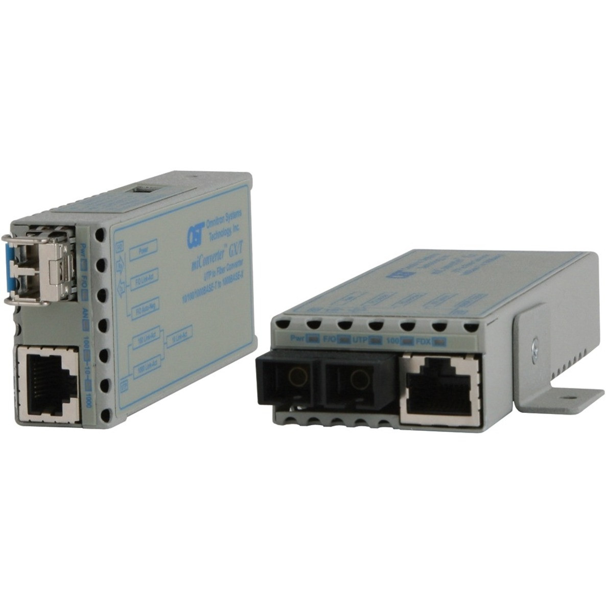 Omnitron miConverter GX/T Transceiver/Media Converter - 1 x Network (RJ-45) - 1 x ST Ports - Multi-mode - 0 mil Fiber - Gigabit Ethernet - 1000Base-X, 10/100/1000Base-TX - 0.55 km - Wall Mountable, Desktop - 1220-0-9W