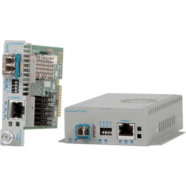 Omnitron iConverter XGT+ 8589N-1-F Transceiver/Media Converter - 1 x Network (RJ-45) - 10 Gigabit Ethernet - 10GBase-T, 10GBase-SR, 10GBase-LR, 10GBase-ER, 10GBase-ZX, 10GBase-BR - 0.10 km - 1.0 x Expansion Slots - 8589N-1-F