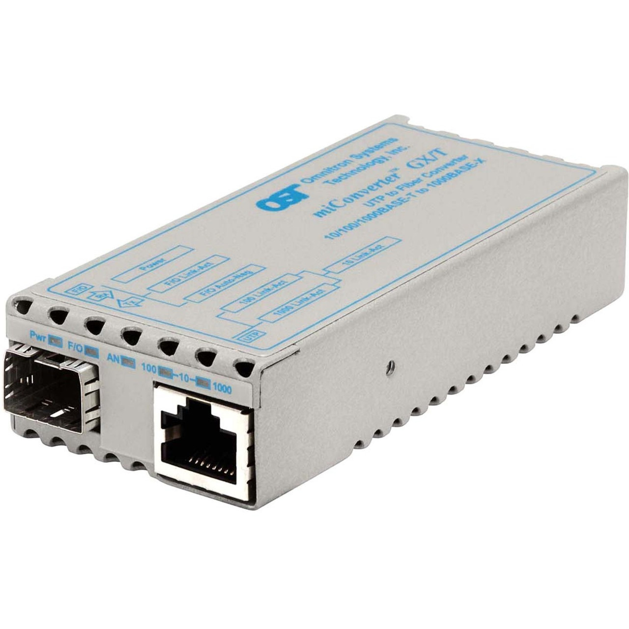 Omnitron miConverter 1000Mbps Gigabit Ethernet Single-Fiber Media Converter RJ45 SFP - 1 x 1000BASE-T, 1 x 1000BASE-X (SFP), US AC Powered, Lifetime Warranty - 1219-0-1