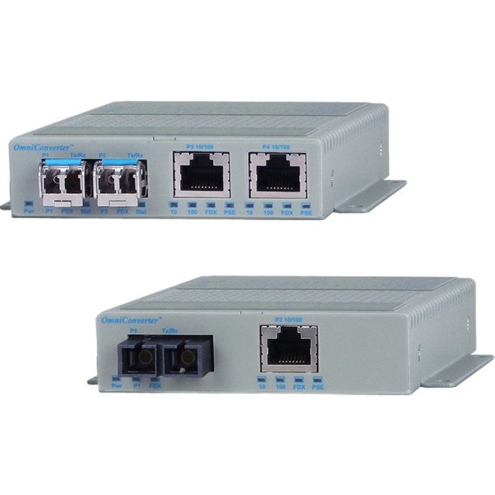 Omnitron 10/100 Media Converter with Power over Ethernet - Network (RJ-45) - 2x PoE (RJ-45) Ports - Fast Ethernet - 10/100Base-T - 2 x Expansion Slots - SFP - 2 x SFP Slots - DC - Desktop, Rack-mountable - 9319-1-29W