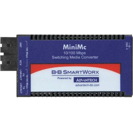 Advantech B+B SmartWorx 10/100Mbps Miniature Media Converter with LFPT - 1 x Network (RJ-45) - 1 x ST Ports - DuplexST Port - Fast Ethernet - 100Base-TX, 100Base-FX - 1.24 Mile - AC Adapter - Rail-mountable, Wall Mountable - IMC-350-SSMR-PS
