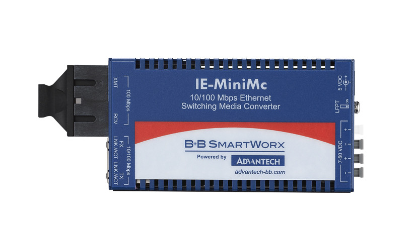 Advantech B+B SmartWorx 10/100Mbps Miniature Media Converter - 1 x Network (RJ-45) - 1 x SC Ports - DuplexSC Port - Multi-mode - Fast Ethernet - 100Base-TX - 100Base-SX - 1.24 Mile - DC - Rail-mountable - Wall Mountable - IMC-350I-M8
