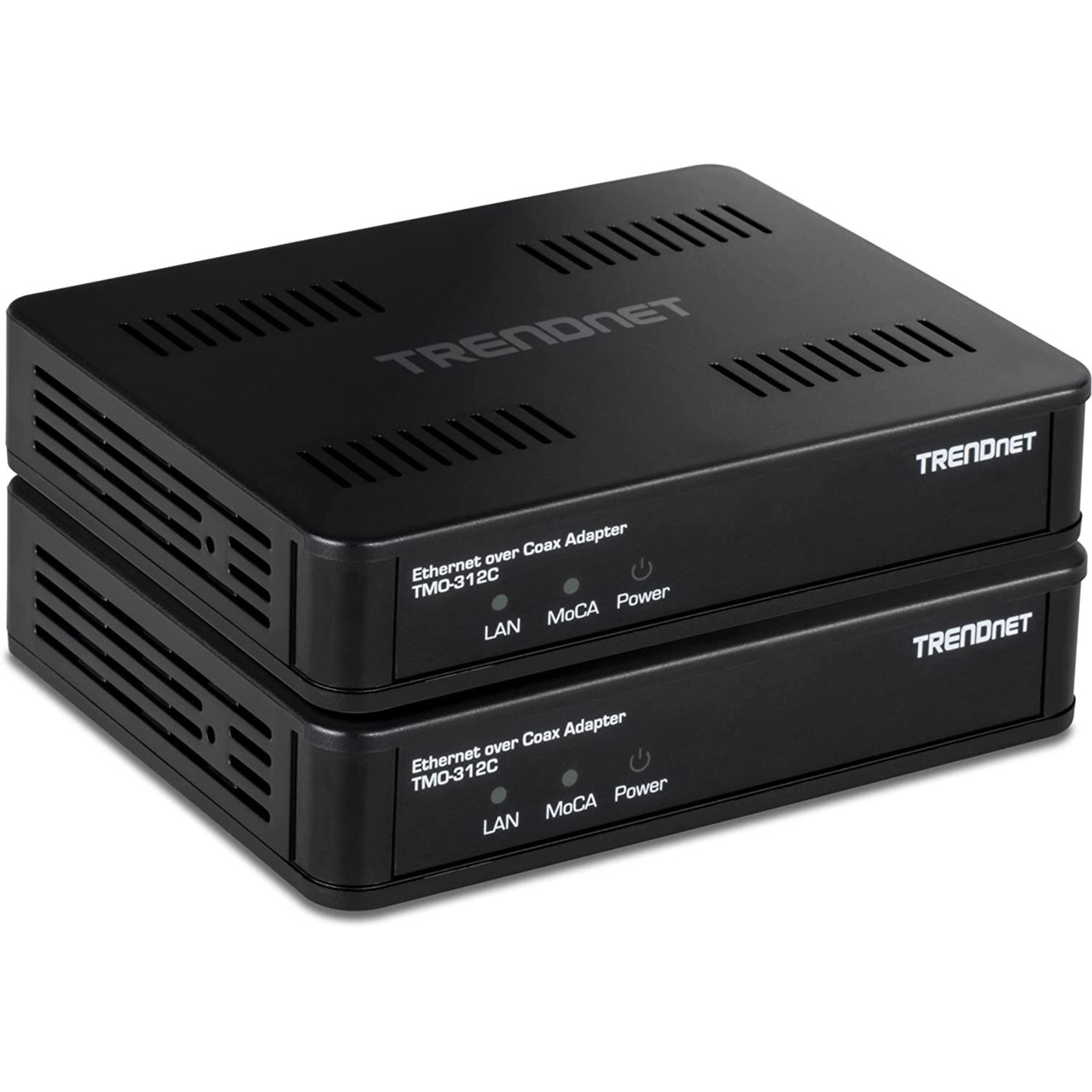 Trendnet Ethernet Over Coax MoCa 2.5 Adapter (2-Pack), TMO-312C2K, Backward Compatible with MoCA 2.0/1.1/1.0, RJ-45 Gigabit LAN Port, Supports Net Throughput up to 1Gbps, Support up to 16 Nodes, Black - TMO-312C2K