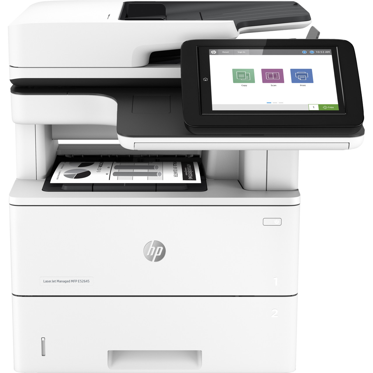 HP LaserJet Managed E52645dn Laser Multifunction Printer-Monochrome-Copier/Scanner-45 ppm Mono Print-1200x1200 Print-Automatic Duplex Print-150000 Pages Monthly-650 sheets Input-Color Scanner-600 Optical Scan-Gigabit Ethernet Ethernet - 1PS54A#BGJ
