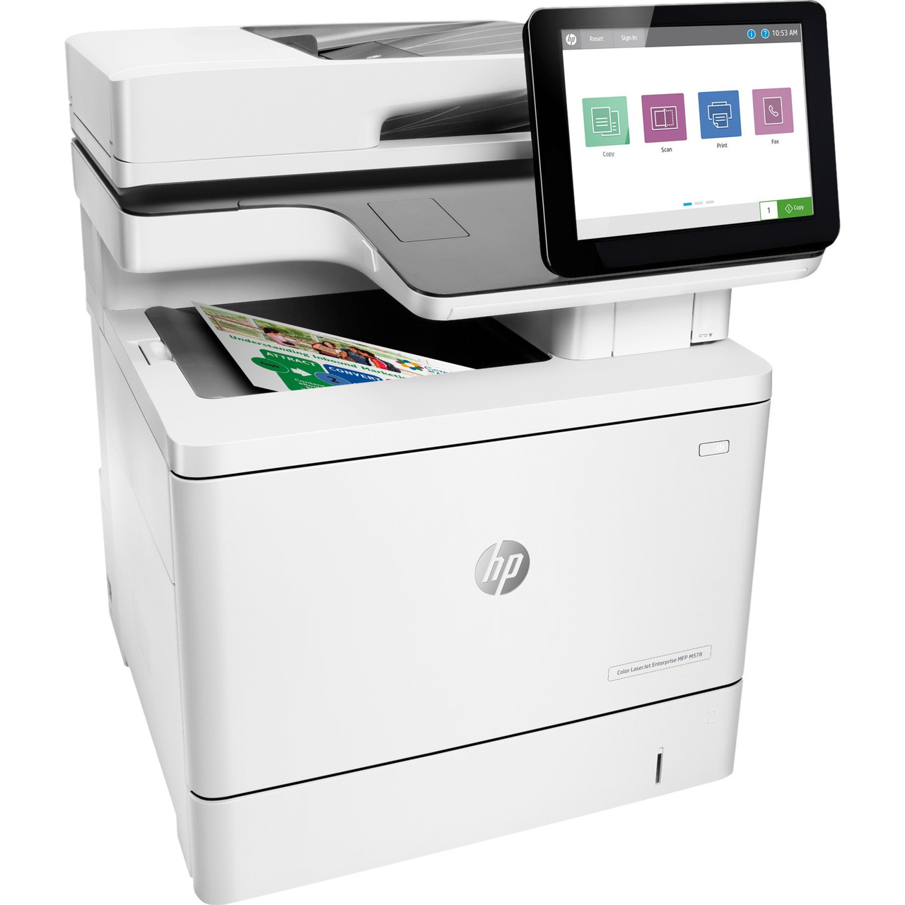 HP LaserJet M578 M578f Laser Multifunction Printer-Color-Copier/Fax/Scanner-40 ppm Mono/Color Print-1200x1200 Print-Automatic Duplex Print-80000 Pages Monthly-650 sheets Input-Color Scanner-600 Optical Scan-Color Fax-Gigabit Ethernet - 7ZU86A#BGJ