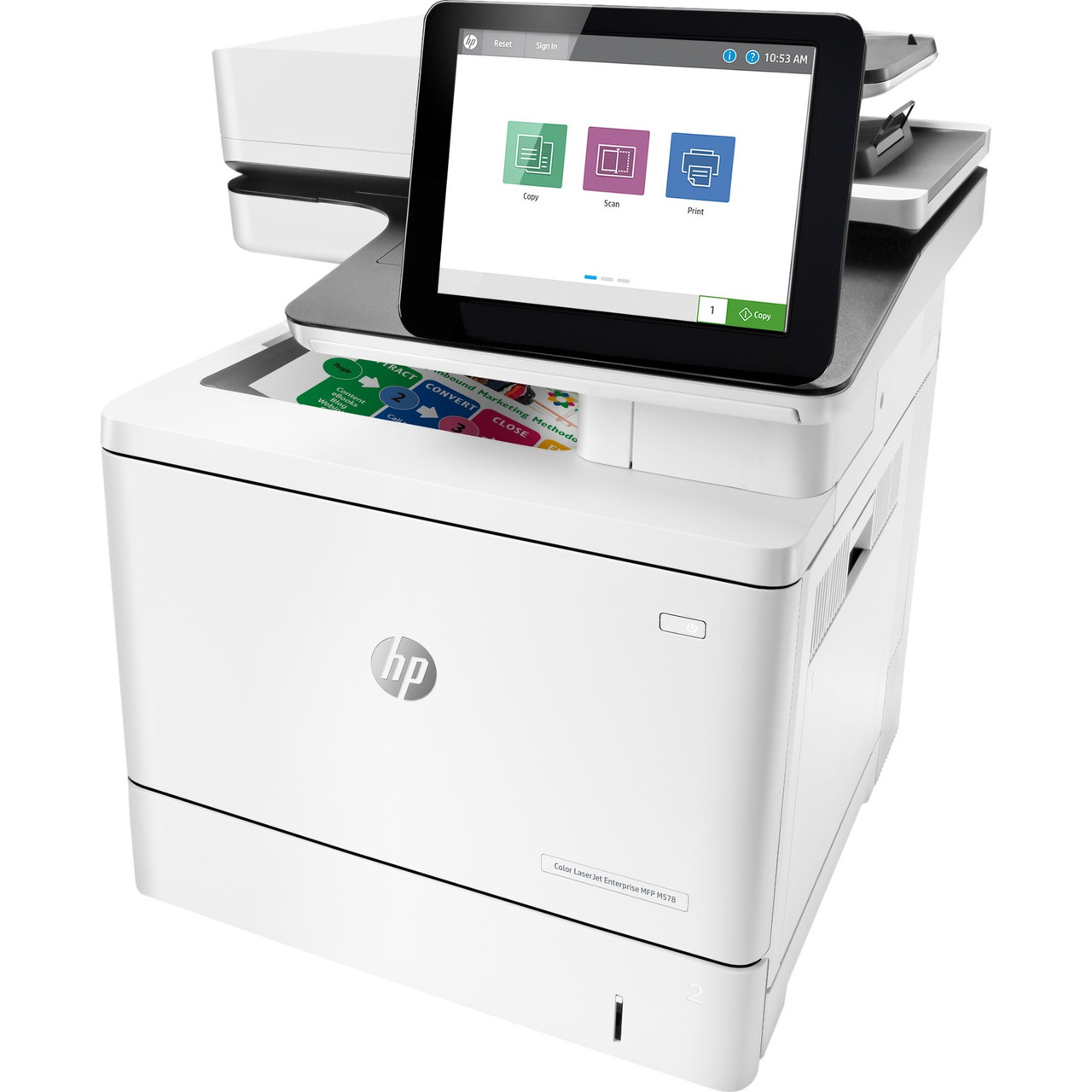 HP LaserJet M578 M578dn Laser Multifunction Printer-Color-Copier/Scanner-40 ppm Mono/Color Print-1200x1200 Print-Automatic Duplex Print-80000 Pages Monthly-650 sheets Input-Color Scanner-600 Optical Scan-Gigabit Ethernet - 7ZU85A#BGJ