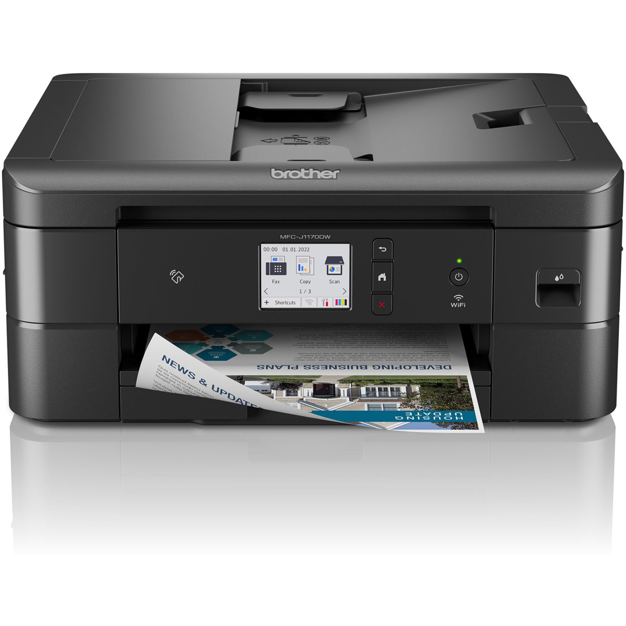 Brother Inkjet Multifunction Printer-Color-Copier/Fax/Scanner-17 ppm Mono/16.5 ppm Color Print-6000x1200 dpi Print-Automatic Duplex Print-150 sheets Input-Color Flatbed Scanner-1200 dpi Optical ScanColor Fax-Wireless LAN - MFCJ1170DW