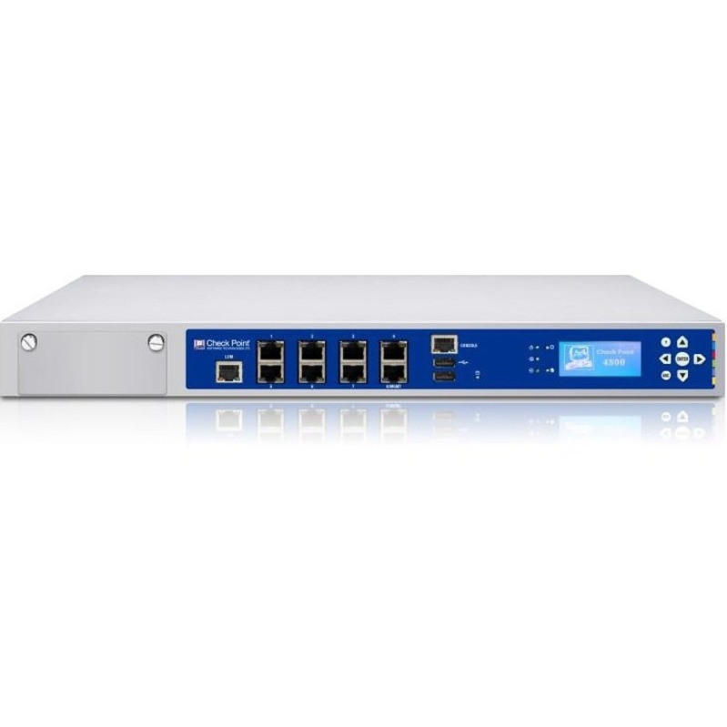 Check Point 4800 Network Security/Firewall Appliance - 8 Port - 1000Base-T - Gigabit Ethernet - AES (128-bit) - 8 x RJ-45 - 2 Total Expansion Slots - 1U - Rack-mountable - CPAP-SG4800-NGTX-HA