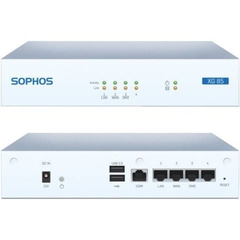 Sophos XG 85w Network Security/Firewall Appliance - 4 Port - 1000Base-T - Gigabit Ethernet - Wireless LAN IEEE 802.11a/b/g/n - 4 x RJ-45 - Rack-mountable, Desktop - NA8A3CSUS