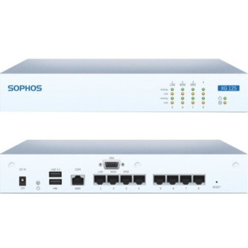 Sophos XG 125 Network Security/Firewall Appliance - 8 Port - 1000Base-T - Gigabit Ethernet - 8 x RJ-45 - Desktop, Rack-mountable - XP1C2CSUS