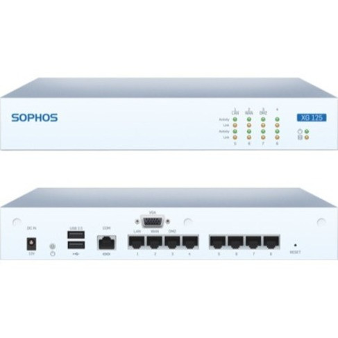Sophos XG 125w Network Security/Firewall Appliance - 8 Port - 1000Base-T - Gigabit Ethernet - Wireless LAN IEEE 802.11ac - 8 x RJ-45 - Desktop, Rack-mountable - XS1C1CSUS