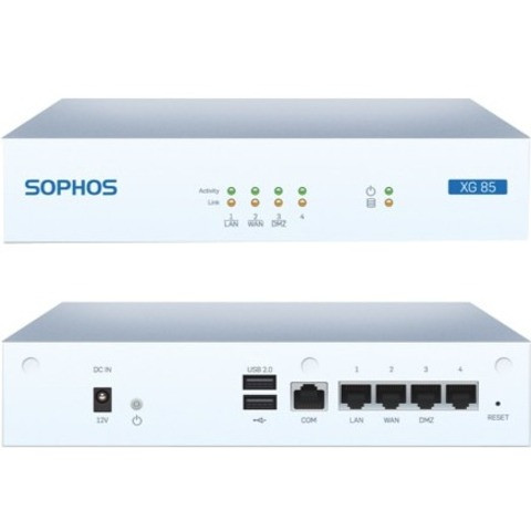 Sophos XG 85w Network Security/Firewall Appliance - 4 Port - 1000Base-T - Gigabit Ethernet - Wireless LAN IEEE 802.11a/b/g/n - 4 x RJ-45 - Rack-mountable, Desktop - XS8A2CSUS