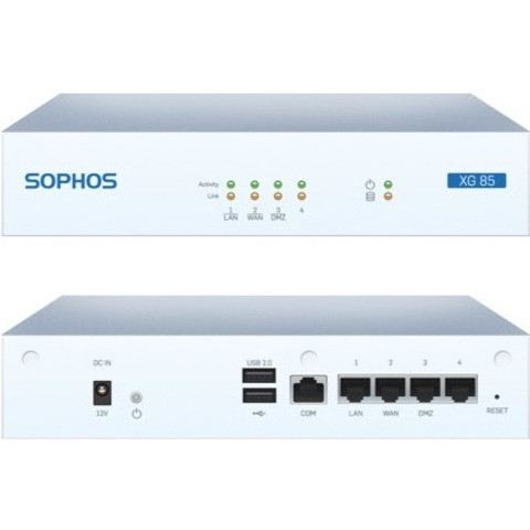 Sophos XG 85w Network Security/Firewall Appliance - 4 Port - 1000Base-T - Gigabit Ethernet - Wireless LAN IEEE 802.11a/b/g/n - 4 x RJ-45 - Rack-mountable, Desktop - XS8A3CSUS