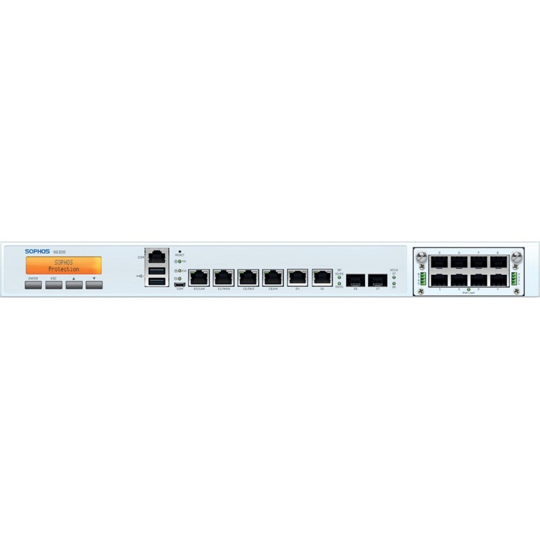 Sophos SG 230 Network Security/Firewall Appliance - 6 Port - 1000Base-X, 10/100/1000Base-T - Gigabit Ethernet - 6 x RJ-45 - 3 Total Expansion Slots - 1U - Rack-mountable - SG23TCHEUK