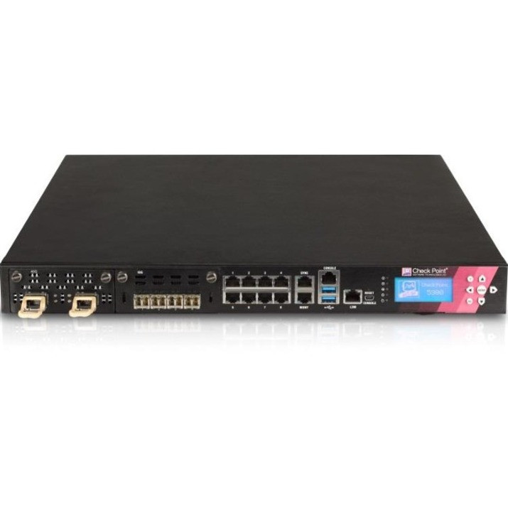Check Point 5900 High Availability Firewall - 9 Port - 10/100/1000Base-T - Gigabit Ethernet - AES (128-bit) - 8 x RJ-45 - 2 Total Expansion Slots - 1U - Rack-mountable - CPAP-SG5900-NGTX-SSD-LCM Check Point 5900 High Availability Firewall - 9 Port - 10/100/1000Base-T - Gigabit Ethernet - AES (128-bit) - 8 x RJ-45 - 2 Total Expansion Slots - 1U - Rack-mountable - CPAP-SG5900-NGTX-SSD-LCM