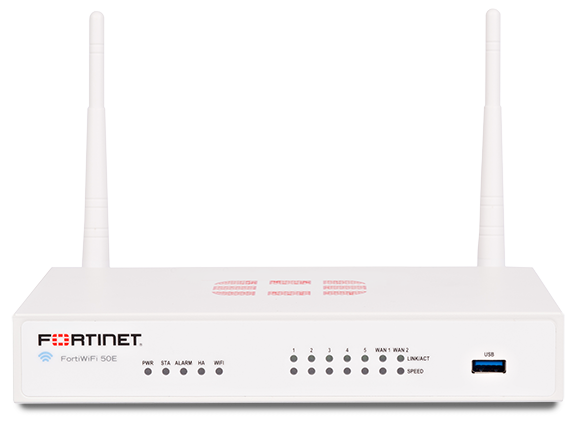 Fortinet FortiWifi FWF-50E Network Security/Firewall Appliance - 7 Port - 10/100/1000Base-T - Gigabit Ethernet - Wireless LAN IEEE 802.11a/b/g/n - AES (256-bit), SHA-256 - 200 VPN - 5 x RJ-45 - 5 Years - FWF-50E-T-BDL-810-60