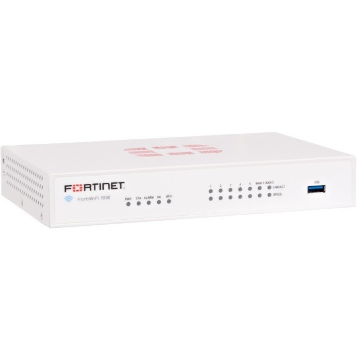 Fortinet FortiWifi FWF-50E Network Security/Firewall Appliance - 7 Port - 10/100/1000Base-T - Gigabit Ethernet - Wireless LAN IEEE 802.11a/b/g/n - AES (256-bit), SHA-256 - 200 VPN - 7 x RJ-45 - 3 Year 2 - FWF-50E-P-BDL-950-36 Fortinet FortiWifi FWF-50E Network Security/Firewall Appliance - 7 Port - 10/100/1000Base-T - Gigabit Ethernet - Wireless LAN IEEE 802.11a/b/g/n - AES (256-bit), SHA-256 - 200 VPN - 7 x RJ-45 - 3 Year 2 - FWF-50E-P-BDL-950-36