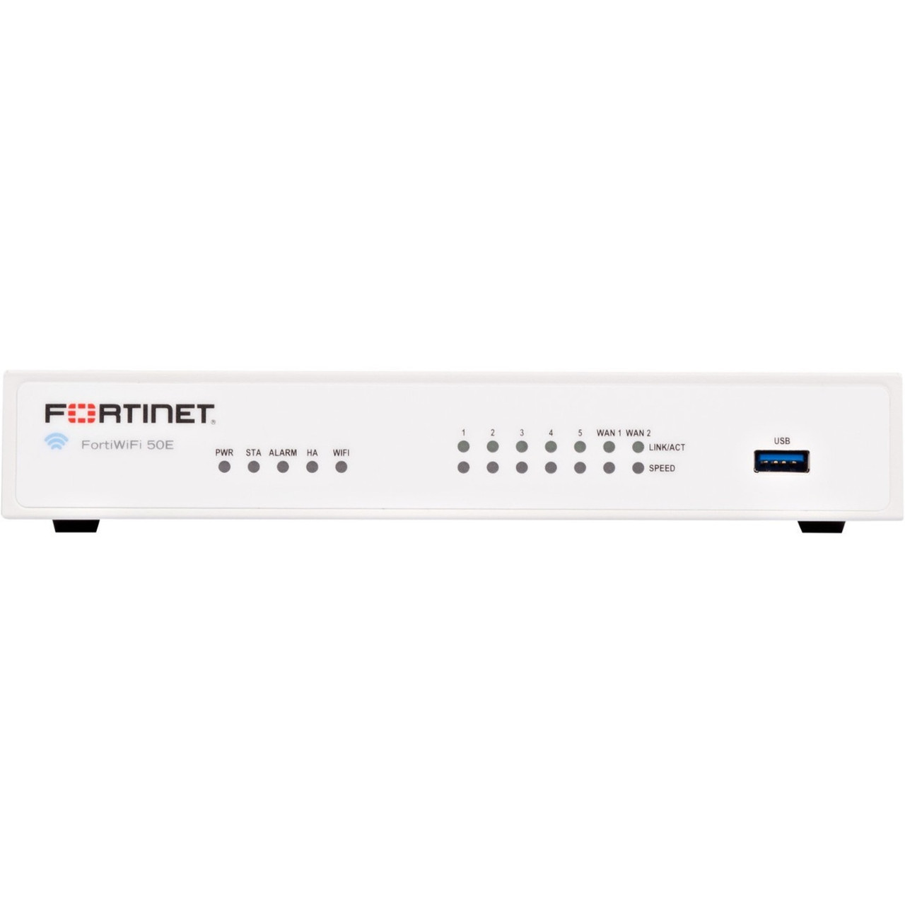 Fortinet FortiWifi FWF-50E Network Security/Firewall Appliance - 7 Port - 10/100/1000Base-T - Gigabit Ethernet - Wireless LAN IEEE 802.11a/b/g/n - AES (256-bit), SHA-256 - 200 VPN - 5 x RJ-45 - 3 Year 2 - FWF-50E-J-BDL-950-36