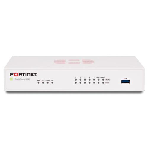 Fortinet FortiWifi FWF-50E Network Security/Firewall Appliance - 7 Port - 10/100/1000Base-T - Gigabit Ethernet - Wireless LAN IEEE 802.11a/b/g/n - AES (256-bit), SHA-256 - 200 VPN - 5 x RJ-45 - 5 Year 2 - FWF-50E-T-BDL-950-60