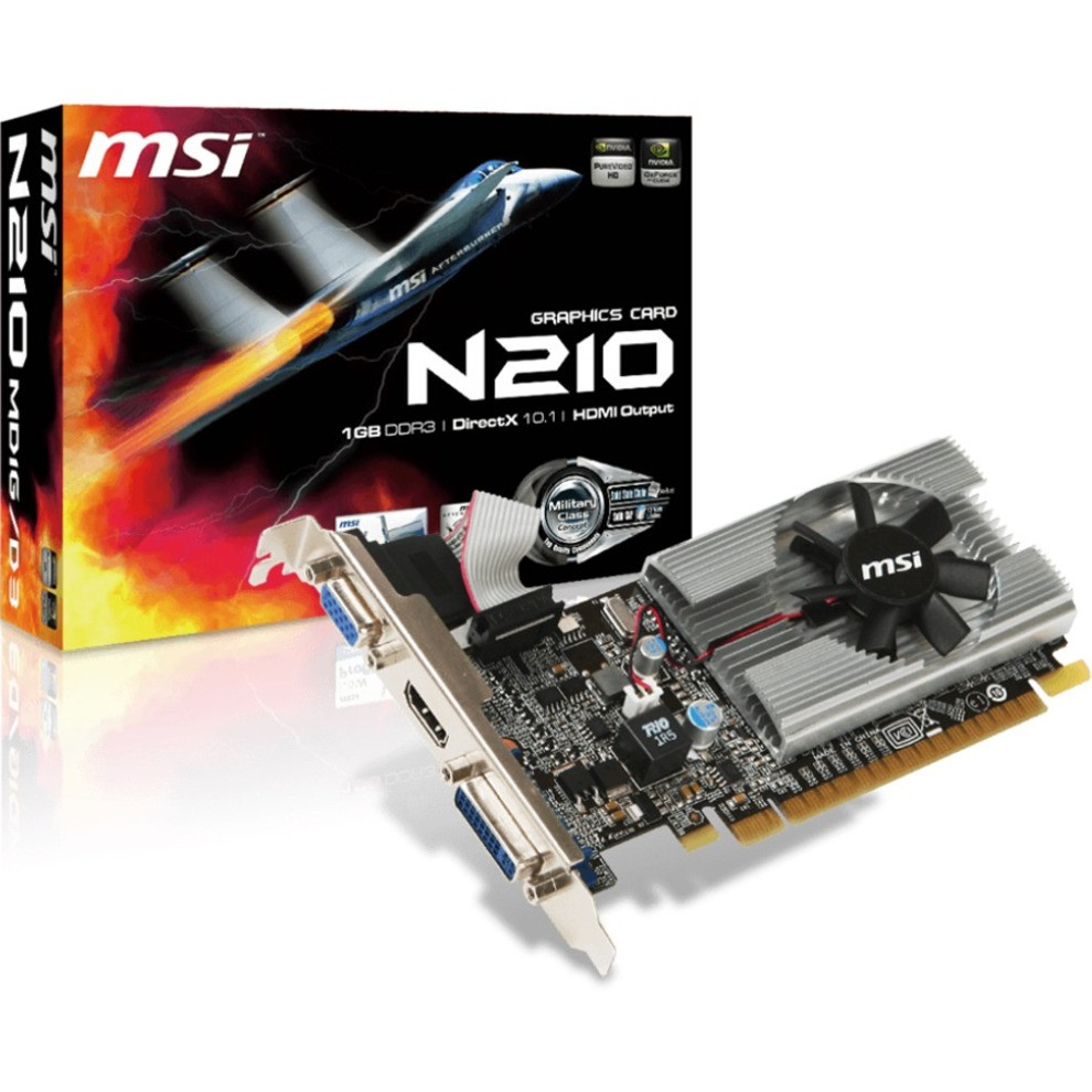 MSI Nvidia Geforce 210 Graphic Card - 1 Gb Ddr3 Sdram - 589 Mhz Core - 64 Bit Bus Width - Pci Express 2.0 X16 - Hdmi - Vga - Dvi - G2101D3