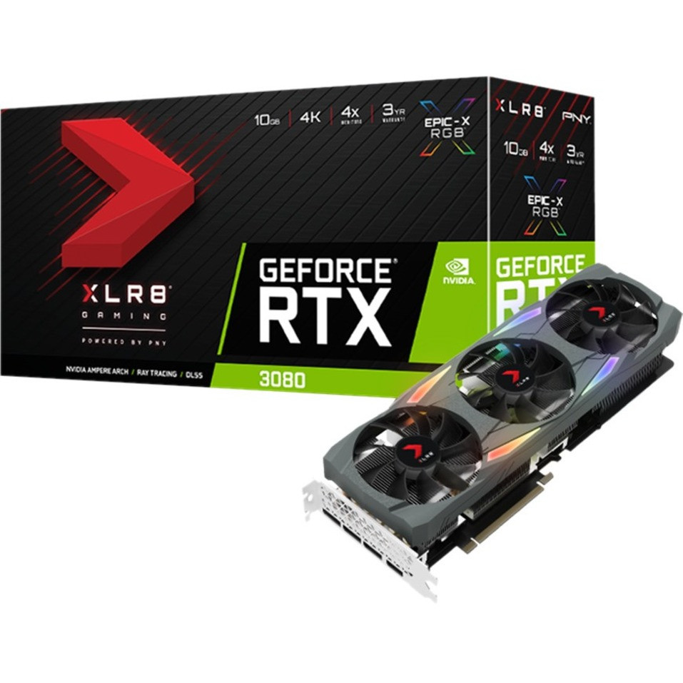 PNY Geforce RTX 3080 10GB XLR8 Gaming Uprising Epic-X RGB Triple Fan Graphics Card, VCG308010TFXMPB - VCG308010TFXMPB