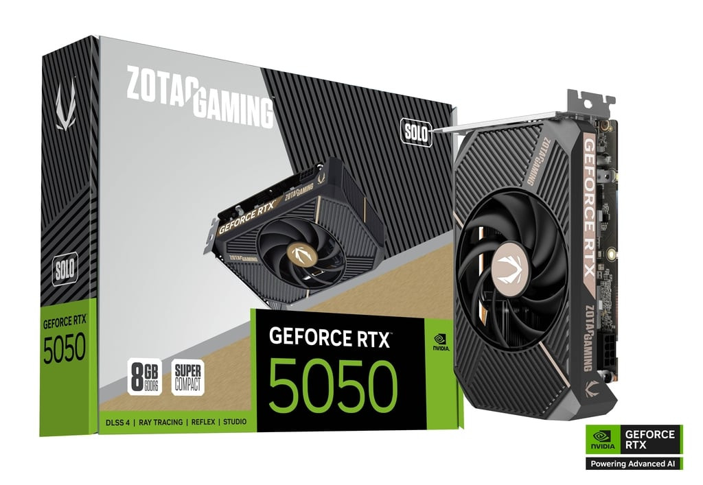 Zotac GAMING GeForce RTX 5050 SOLO - 2560 Cores - 2572 MHz - 8GB GDDR6 / 20 Gbps / 128-bit - ZT-B50500G-10L