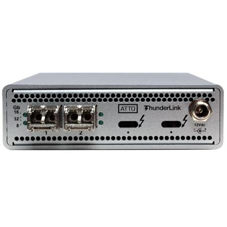 ATTO Dual 40Gb to Dual 32Gb Fibre Channel Thunderbolt 3 Adapter, LC Long Range Single Mode SFP+ and IEC C-13 power cord included