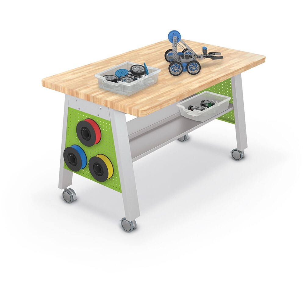 Mooreco Compass Maker Table 36X36X36 With Shelf And Peg Side Panel-Laminate Top-Grey Nebula-Navy Edgeband-Navy Panel - 91714-E-4622-HNVY