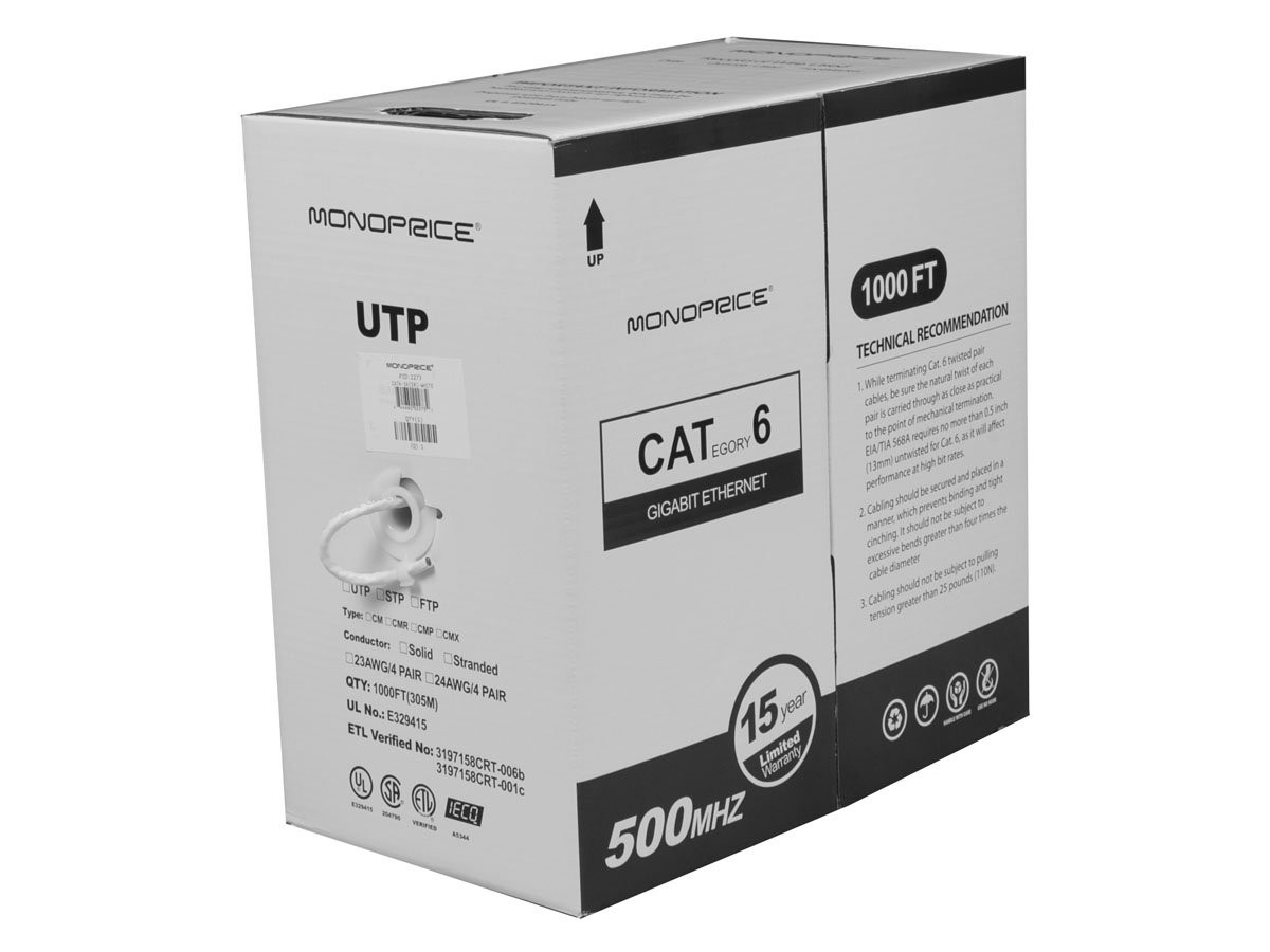 Monoprice 1000Ft Cat 6 Bulk Bare Copper Ethernet Network Cable Utp_Solid_Plenum Jacket (Cmp)_550Mhz_23Awg - Orange - Generic - 13738